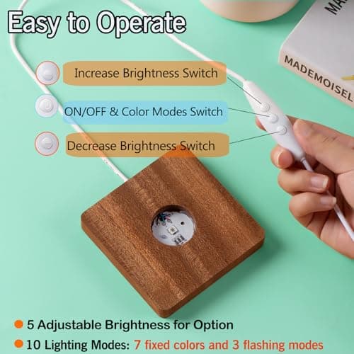 IFOLAINA Multicolor Changing LED Wood Light Base for Crystal Art Resin Pedestal Lamp
