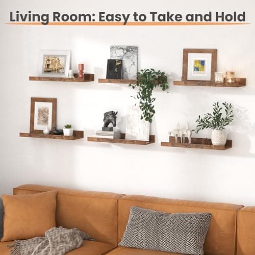 Usimples Brown Floating Shelves for Wall Decor & Storage Set of 6