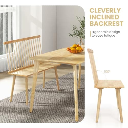 Giantex 2 Seater Windsor Bench with Spindle Back, Anti-Slip Feet, Natural Rubber Wood