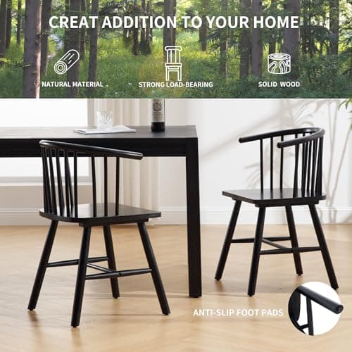 Black Wood Windsor Dining Chair Set of 2 Spindle Back Kitchen Chairs