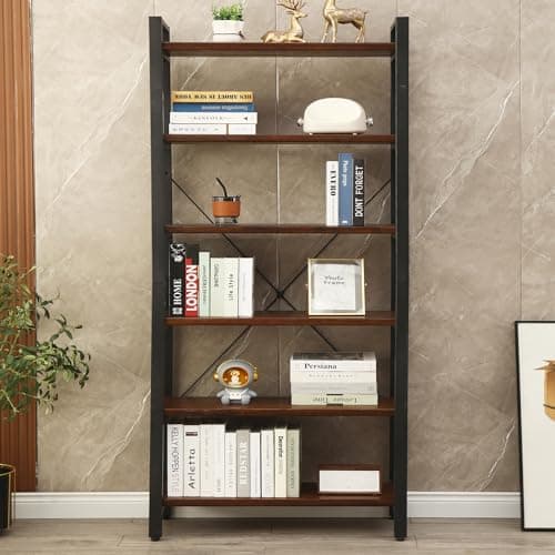 Refined Natural Wood Bookcase for Office, Living Room, and Bedroom (6 Tiers)