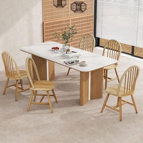 Safeplus Oak Dining Chairs Set of 6, Spindle Back for Farmhouse Kitchen