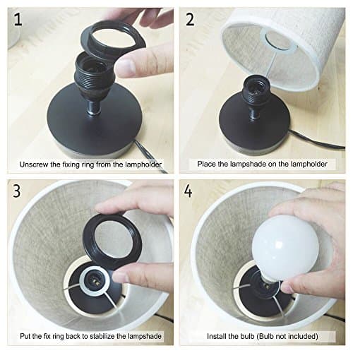 Fabric Wooden Table Lamp, Cylinder Black Base, Bedside & Desk Lamp