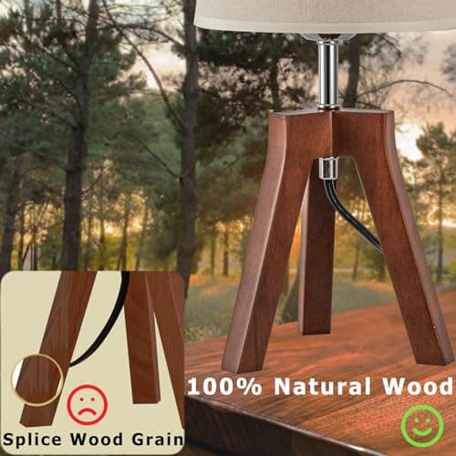 Dreamholder Walnut Nightstand Lamp with Linen Shade for Reading