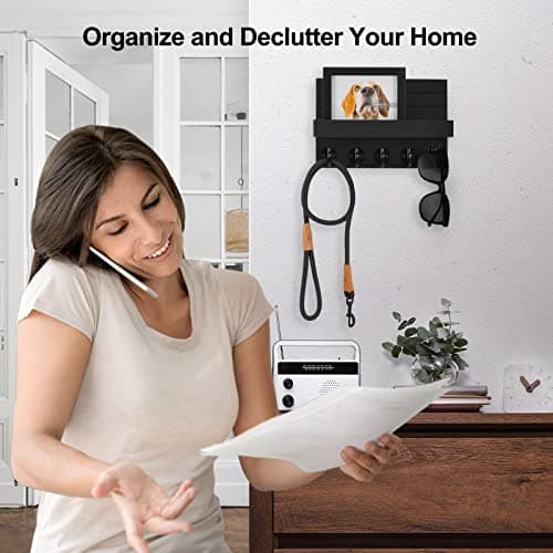 Paulownia Wood Wall Key Holder with Shelf and Hooks