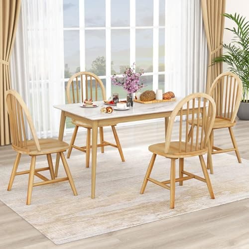 Safeplus Oak Dining Chairs Set of 6, Spindle Back for Farmhouse Kitchen