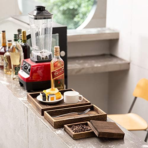Yangbaga Rustic Wooden Serving Trays with Handle - Set of 7 Rectangular Platters