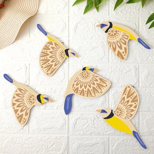 Rustic Blue Wooden Bird Wall Art for Living Room Kitchen Office Gift