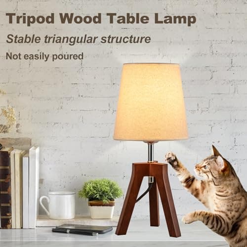 Dreamholder Walnut Nightstand Lamp with Linen Shade for Reading
