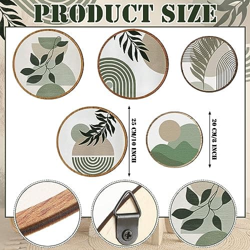 Qunclay 5 Pcs Greenery Bohemian Geometric Wood Wall Art for Living Room & Bedroom
