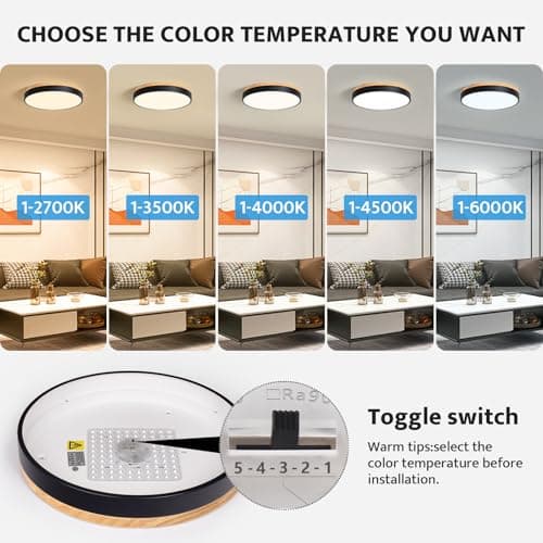Minimalist Black 15.7" Dimmable LED Oak Flush Mount Ceiling Light