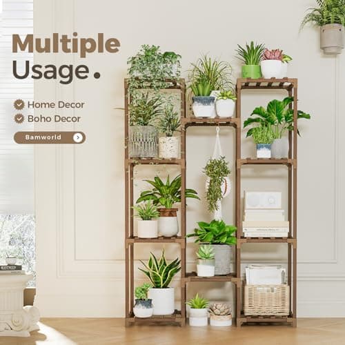 Bamworld Brown Wood Flower Stand for Multiple Plants Outdoor Indoor Living Room Patio Balcony Garden Decor