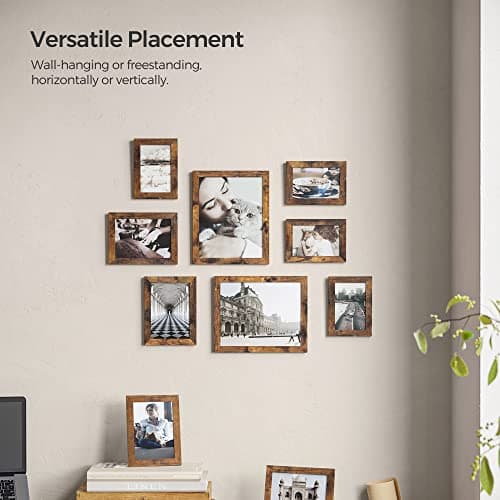SONGMICS Collage Picture Frames Set of 10, Rustic Brown Glass