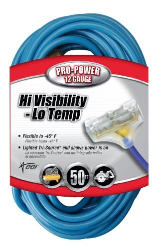 Outdoor Cold-Flexible Extension Cord, 100-Foot — Blue 3-Outlet