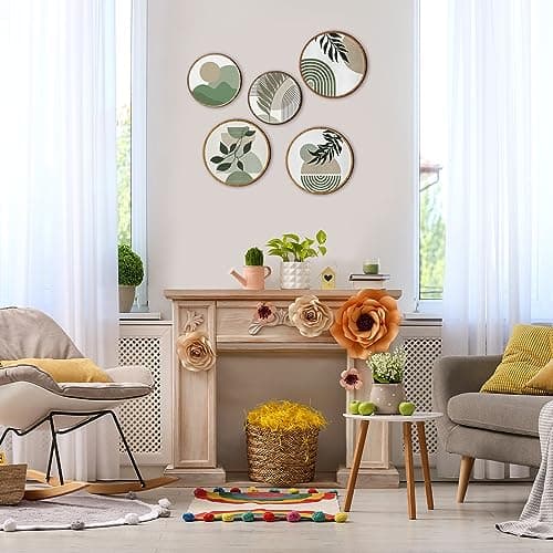Qunclay 5 Pcs Greenery Bohemian Geometric Wood Wall Art for Living Room & Bedroom