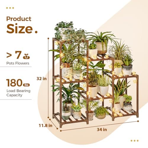 Bamworld Battery Powered Flower Fairy Lights Plant Stand for Living Room