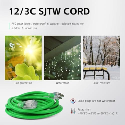 EP 6 Ft Outdoor Extension Cord, Heavy Duty Waterproof Cable, 3 Prong Grounded, Lighted Endpoint, for Lawn & Garden Appli
