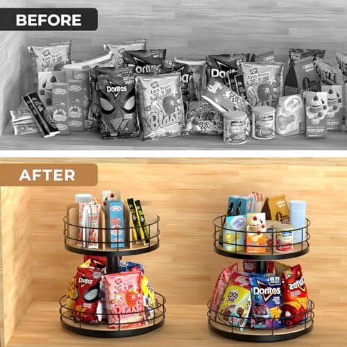 Wooden & Metal 2-Tier Snack Organizer - Grab-and-Go Storage for Home, Office, and Breakroom