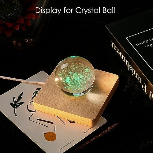 IFOLAINA Wood Base Small Multi-Color LED Light Display Stand for 3D Crystal Ball Glass Art