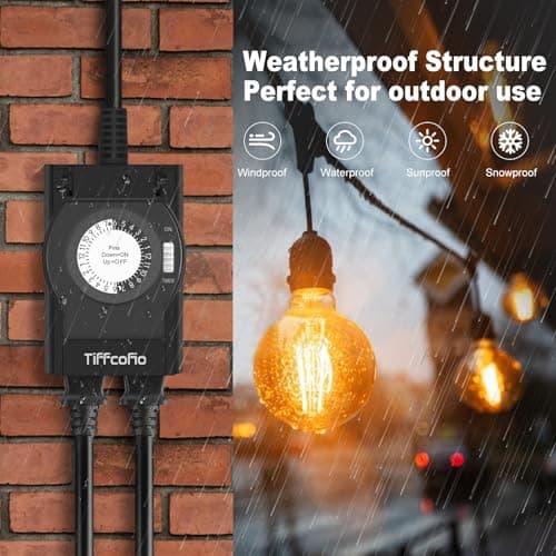 Heavy Duty Outdoor Timer with 2 Outlets, 24 Hour Waterproof Mechanical Light Timer