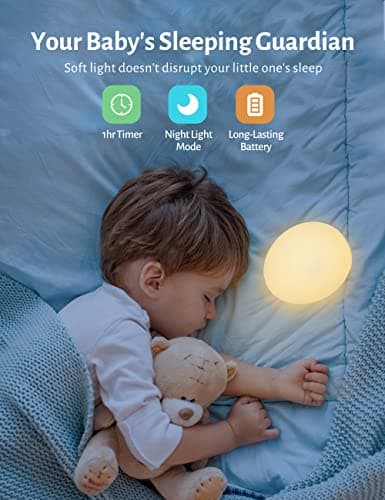 JolyWell Rechargeable Baby Night Light with Color Changing & Dimming, 100H Timer, Wood Grain