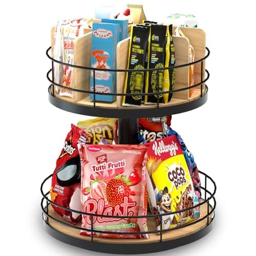 Wooden & Metal 2-Tier Snack Organizer - Grab-and-Go Storage for Home, Office, and Breakroom