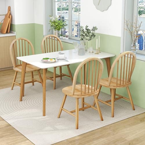 Safeplus Oak Dining Chairs Set of 6, Spindle Back for Farmhouse Kitchen