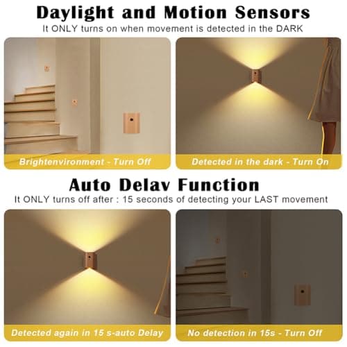 LANDGOO White Ash Wood Motion Sensor Step Light Rechargeable LED Indoor Wall Lamp
