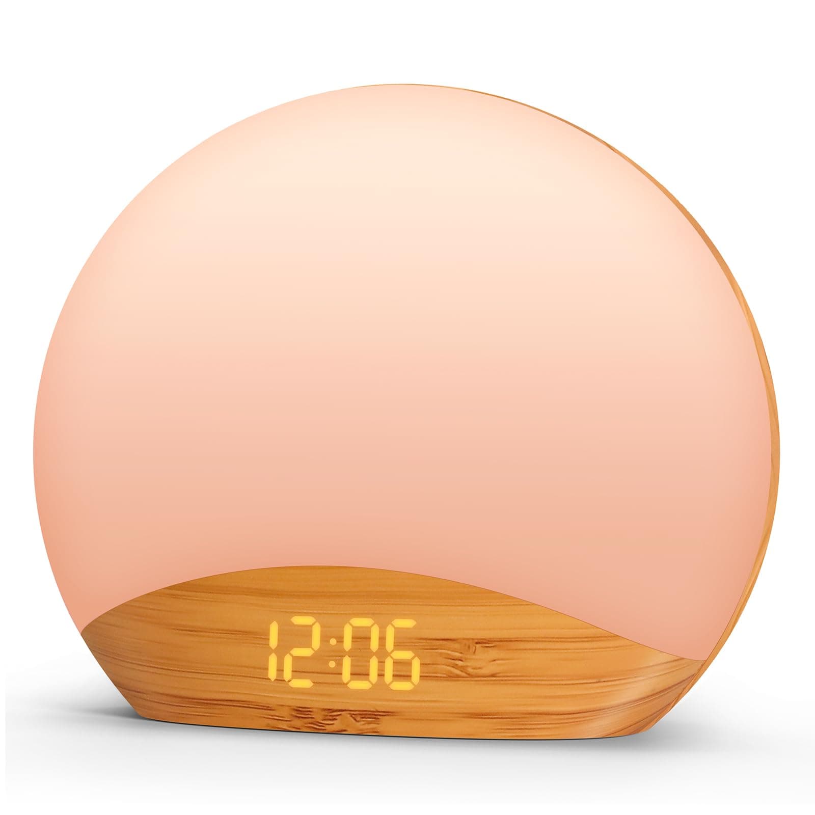 REACHER Wood Grain Sunrise Alarm Clock & Sound Machine, Digital Dimmable, 26 Sleep Sounds White Noise Machine