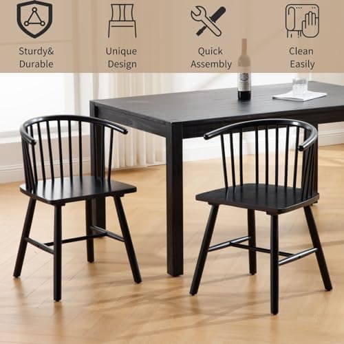 Black Windsor Spindle Back Dining Chair Set Kitchen Arm Chairs