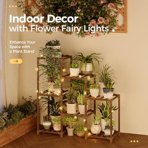 Bamworld Battery Powered Flower Fairy Lights Plant Stand for Living Room