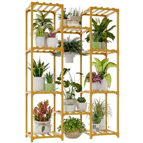 Bamworld Brown Wood Flower Stand for Multiple Plants Outdoor Indoor Living Room Patio Balcony Garden Decor — Nature-10 Pots