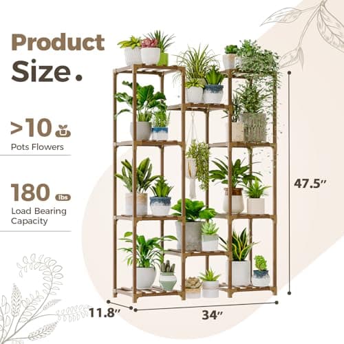 Bamworld Brown Wood Flower Stand for Multiple Plants Outdoor Indoor Living Room Patio Balcony Garden Decor
