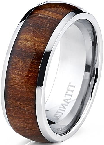 Titanium Ring for Men with Wood Inlay