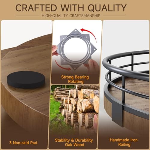 Farmhouse Oak 9" Lazy Susan Organizer for Cabinet & Storage
