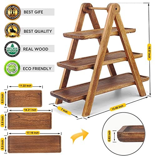 Manspdier Wood 3 Tier Cupcake Stand & Serving Tray, Brown Farmhouse Decor