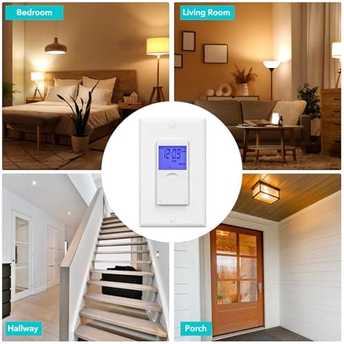BN-LINK 7-Day Programmable Wall Switch for Lights, Fans & Motors - White (Blue Backlight)