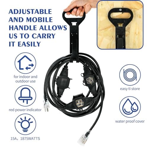 ETL Listed 20FT 16 Gauge Multi-Outlet Extension Cord, 4 Weatherproof Outlets, Ideal for Stage, Garden, & Christmas