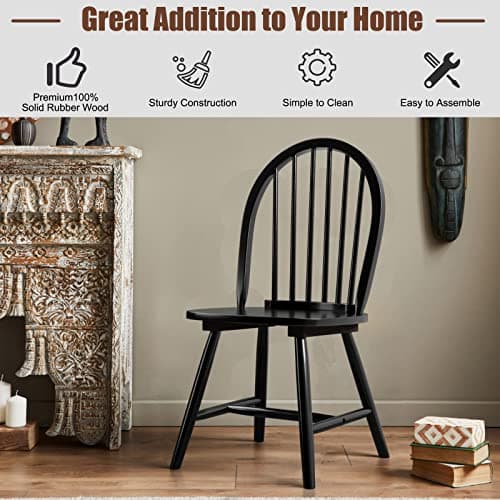 Giantex Black Windsor Armless Dining Chairs, Set of 4French Country Style