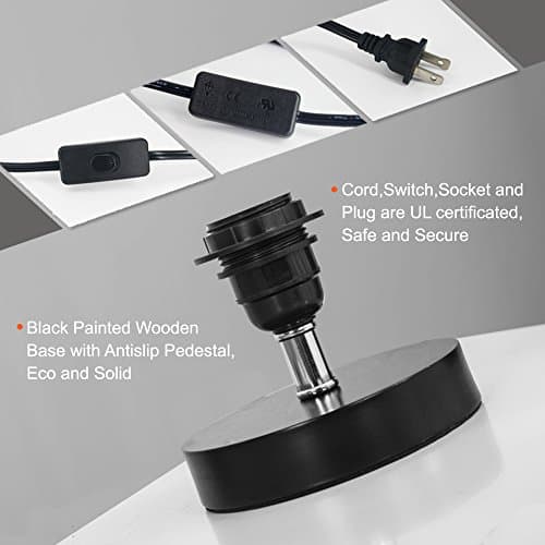 Fabric Wooden Table Lamp, Cylinder Black Base, Bedside & Desk Lamp