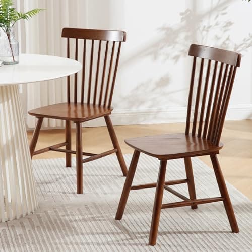 Windsor Set of 2 French Country Side Chairs, Oak Walnut Finish for Home