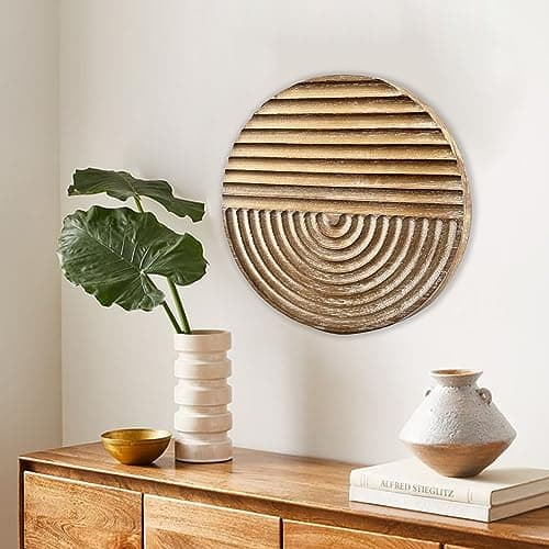 Musanpou Hand-carved Round Wood Wall Decor | Farmhouse & Country Style | Natural