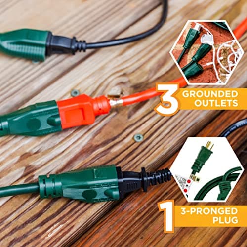 Outdoor Extension Cord 1 to 3 Splitter, Green