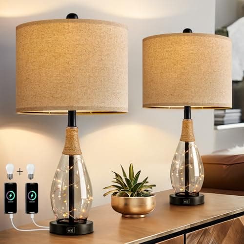 OYEARS 23" USB A+C Bedside Lamps Sets for Bedroom Living Room — Black-Set of 2