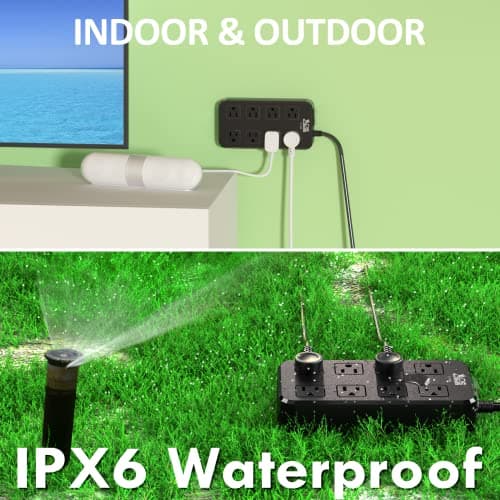 Outdoor Power Strip, Weatherproof and Waterproof Surge Protector with 8 Outlets for Outdoor Decorations