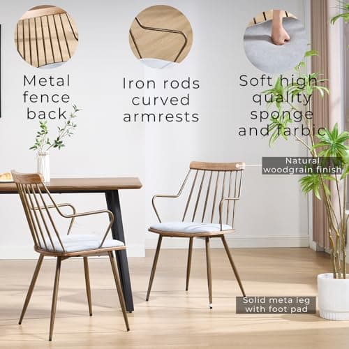 Guyou Beige Modern Dining Chair Set, Upholstered with Metal Legs