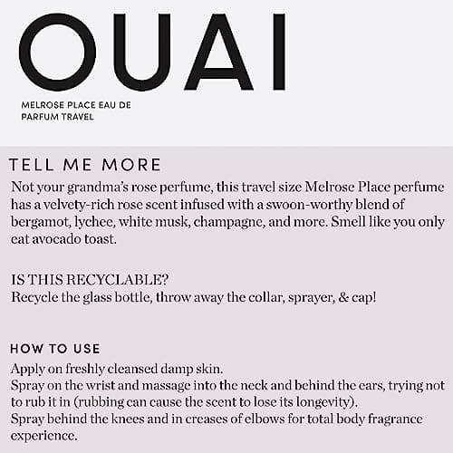 OUAI Melrose Place Travel Perfume for Women - Fresh Floral with Notes of Bergamot & Rose (.34 Oz)