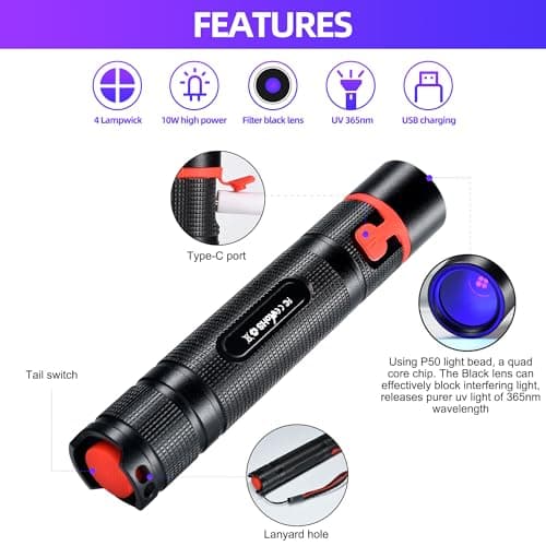 UV Blacklight Flashlight for Pet, Resin Curing