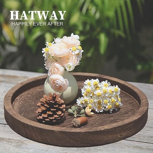 Round Wooden Tray Candle Holder for Home & Table Centerpieces