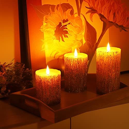 Battery Operated 3D Wick Flameless Pillar Candles with Remote Control